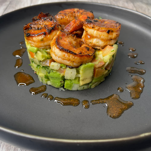 SALADE AVOCAT-CREVETTES AUX ÉPICES AADUN